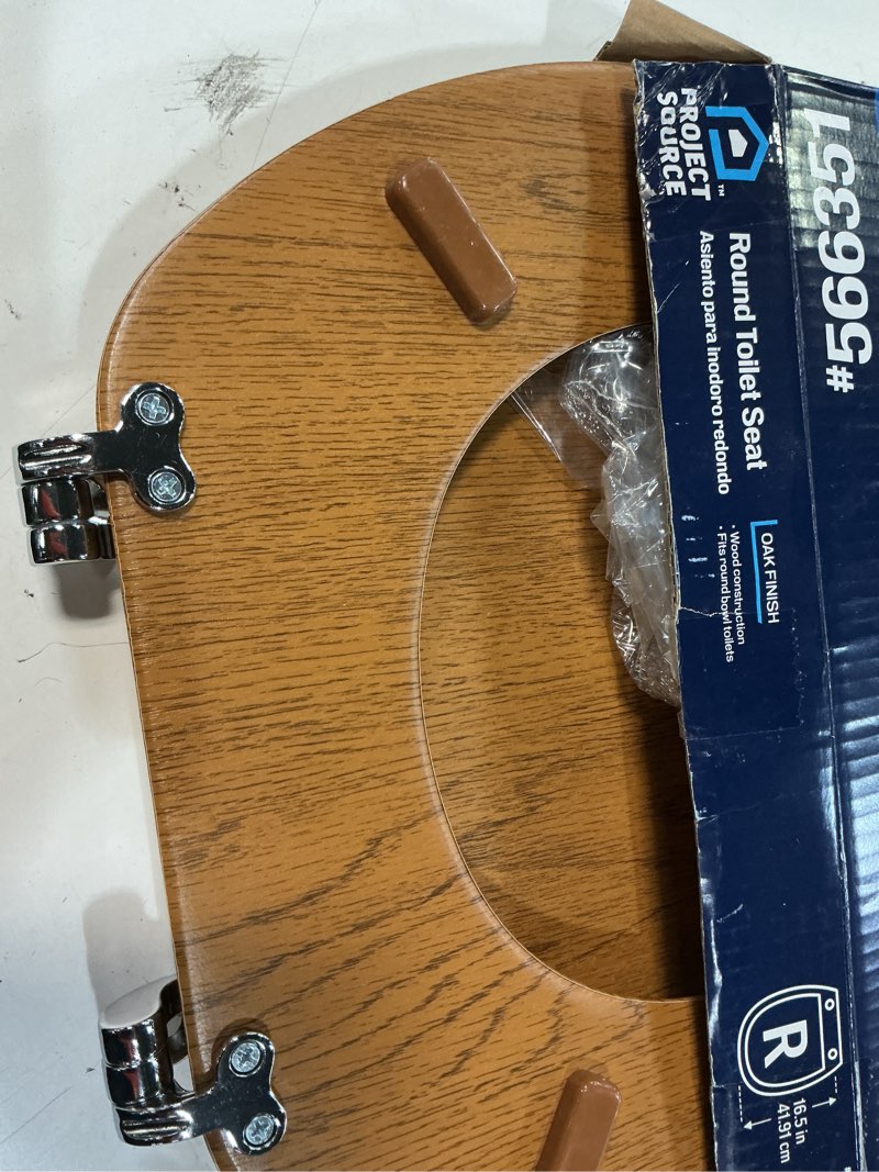 Condition photo showing As Is for project source wood oak round toilet seat