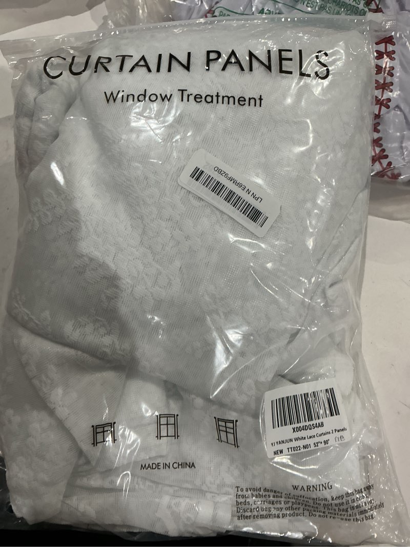 Condition photo showing Good Condition for yj yanjun vintage lace curtains 90 inches long- elegant floral white sheer curtain panels for living room bedroom patio sliding door french country winter holiday drapes 52" w x 90" l bright white bright white 52"w x 90"l (pack of 2)