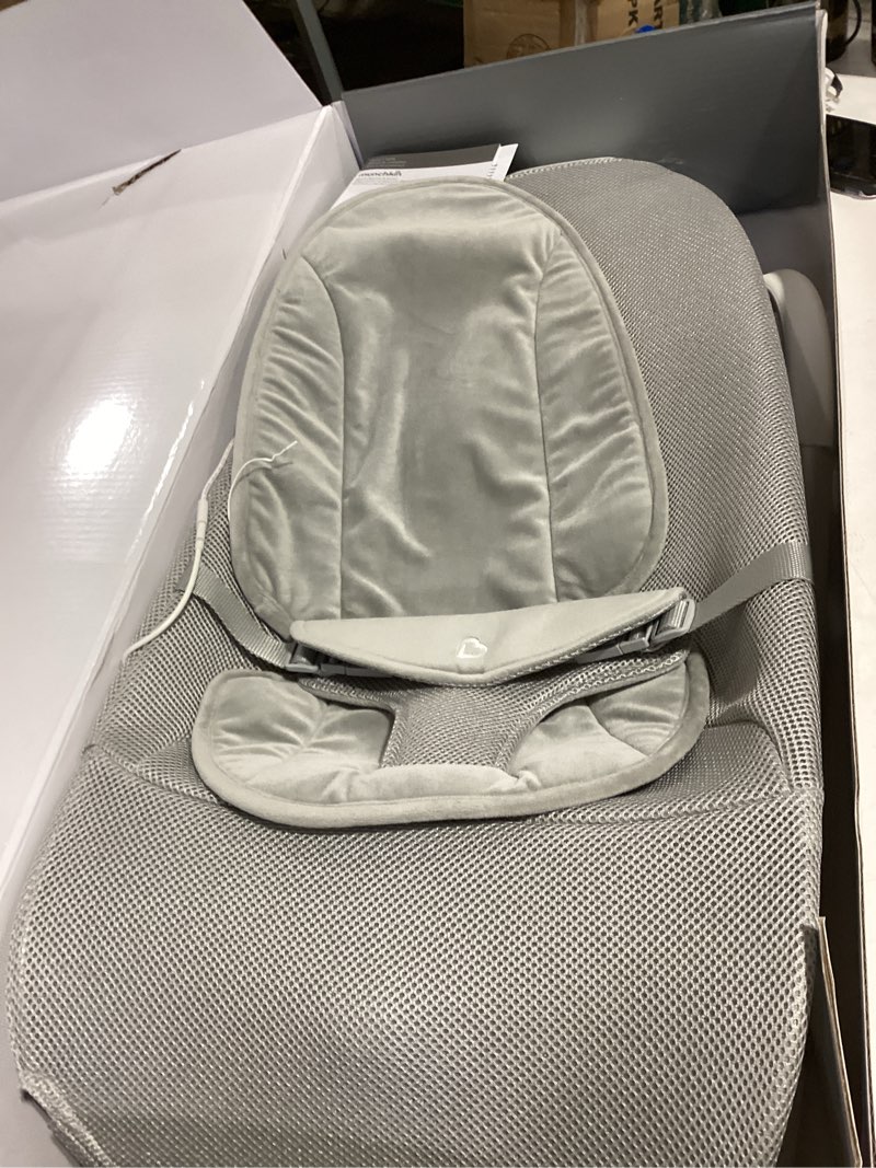 Condition photo showing As Is for munchkin® electric baby bouncer & rocker with digital touch display, soothing sounds & 3 recline positions - automatic bouncing & rocking, grey electric bouncer/rocker