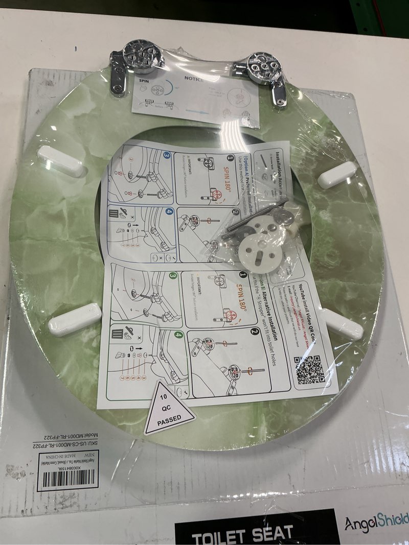 Condition photo showing New/Like New for Angel Shield Marble Toilet Seat Durable Molded Wood with Quiet Close, Easy Clean, Quick-Release Hinges Round Toilet Seat (Round, Green Marble) Round-16.5“ Green Marble-Round