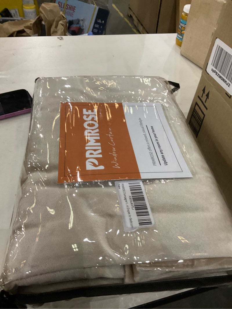 Condition photo showing New/Like New for PRIMROSE Champagne Polyester Velvet Curtains 90 inch Long for Living Room,Set of 2 Panels Blackout Rod Pocket Back Tab Window Treatment Room Darkening Heavy Decorative Curtains Drapes for Bedroom Beige/Champagne 52"W x 90"L (Pack of 2)