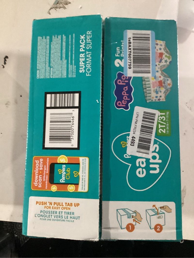 Condition photo showing New/Like New for Pampers Training Pants - Easy Ups Girls & Boys - Size 2T-3T, 74 Count, Peppa Pig Potty Underwear (Packaging May Vary) 2T-3T 74