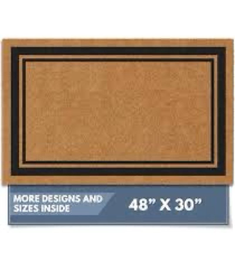 Ecomills Green Border Coco Coir Doormat, 24" x 48", Non-Slip Backing Front Door Mat for Outdoor Indo