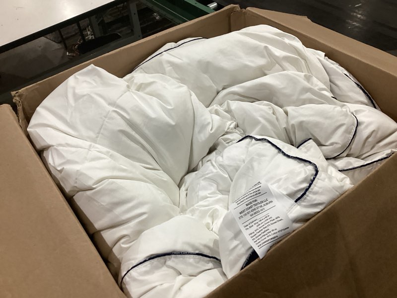Condition photo showing As Is for pacific coast goose feather down fiber comforters king size, extra fluffy white duvet insert, ultra-soft, breathable, all season hotel luxury bedding comforters, 8 corner & center loops (106"x90")