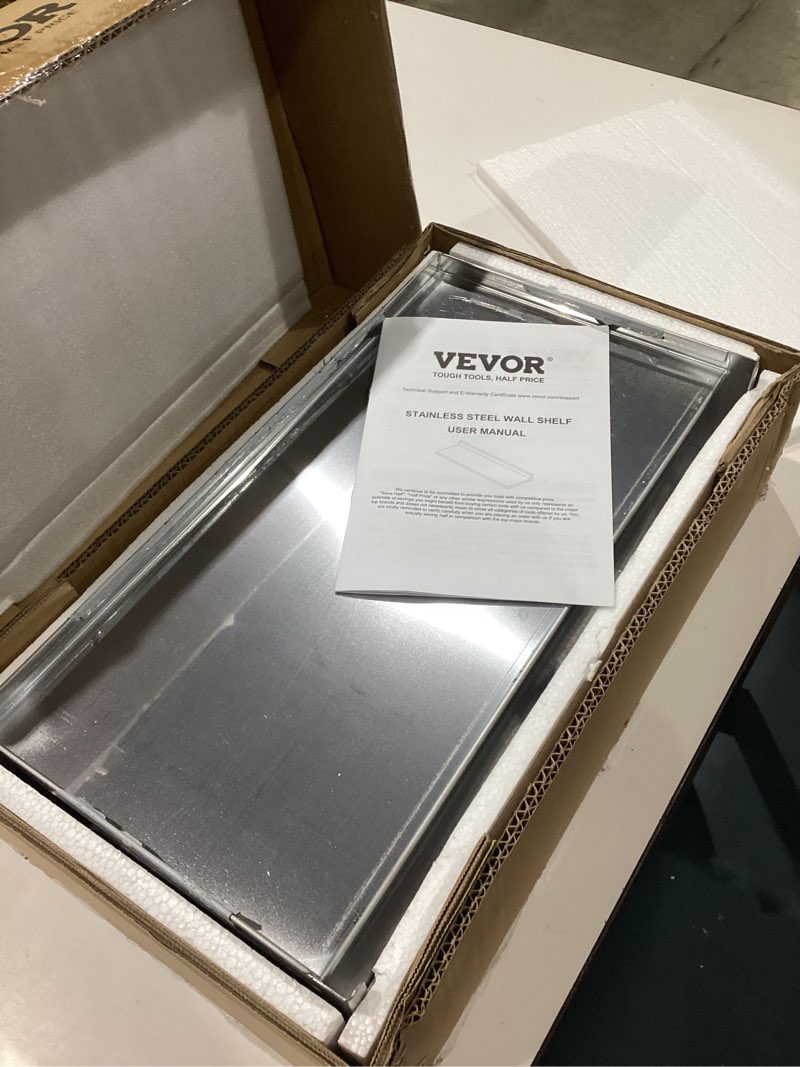 Condition photo showing Good Condition for vevor 2 pcs stainless steel wall shelf max load capacity 44 lbs, shelf for wall mou stand for kitchen living room garage workshop home and commercial us