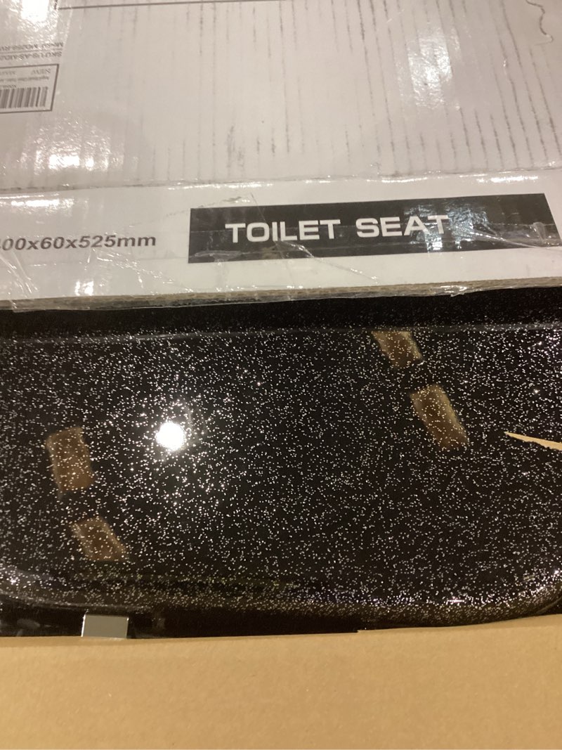 Condition photo showing Good Condition for Angol Shiold Glitter Toilet Seat Molded Wood Elongated Toilet Seat with Quietly Close and Quick Release Hinges, Easy to Install also Easy to Clean (Elongated 18.5'', Black) Elongated 18.5‘’ Black