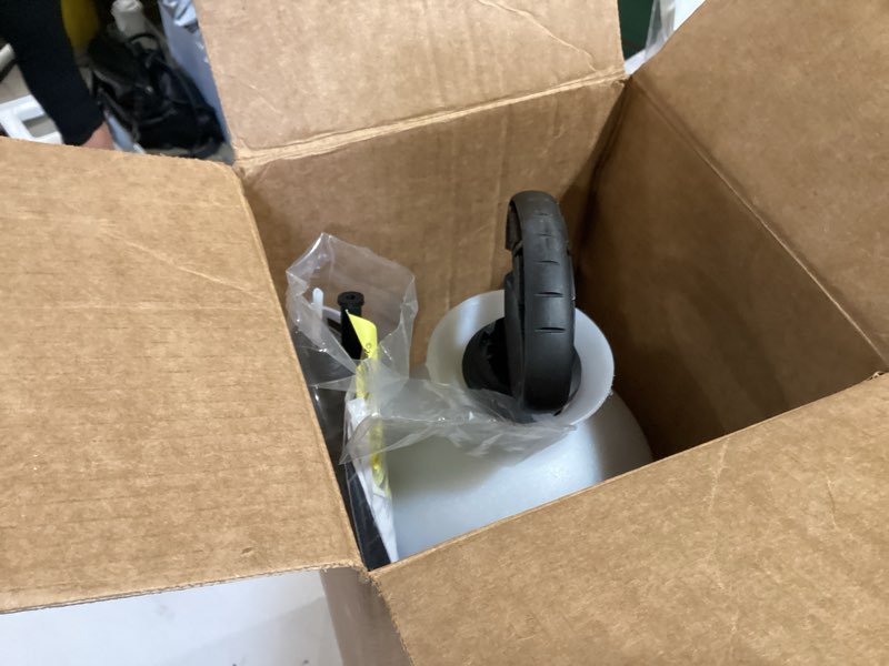 Condition photo showing As Is for chapin 20005 pump sprayer, 2?gallon, lawn & garden, translucent poly tank, funnel?top, surespray, adjustable cone nozzle & 34" hose for fertilizer, weed & pest application 2-gallon