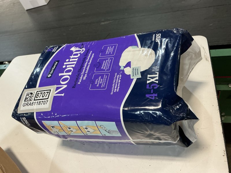 Condition photo showing New/Like New for 4-5xl adult diapers for women and men - 8 bariatric disposable briefs with tabs and stretchable side panels - 100% breathable with maximum absorbency 1 pack