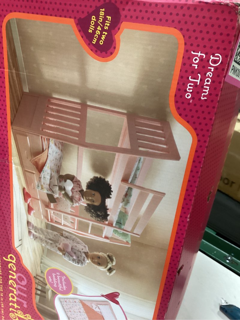 Condition photo showing New/Like New for our generation dreams for two pink bunk beds accessory set for 18" dolls