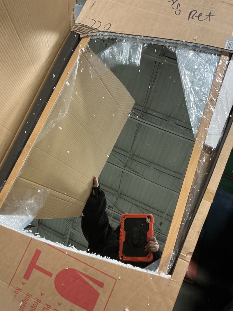 Condition photo showing Good Condition for Suidia Full Length Mirror, Oversized Floor Mirror with Solid Wood Frame, Large Standing Mirror for Bedroom Living Room, Wood Art Style, Light Walnut, 68" L x 26" W 68"L x 26"W Wood Art Style Light Walnut