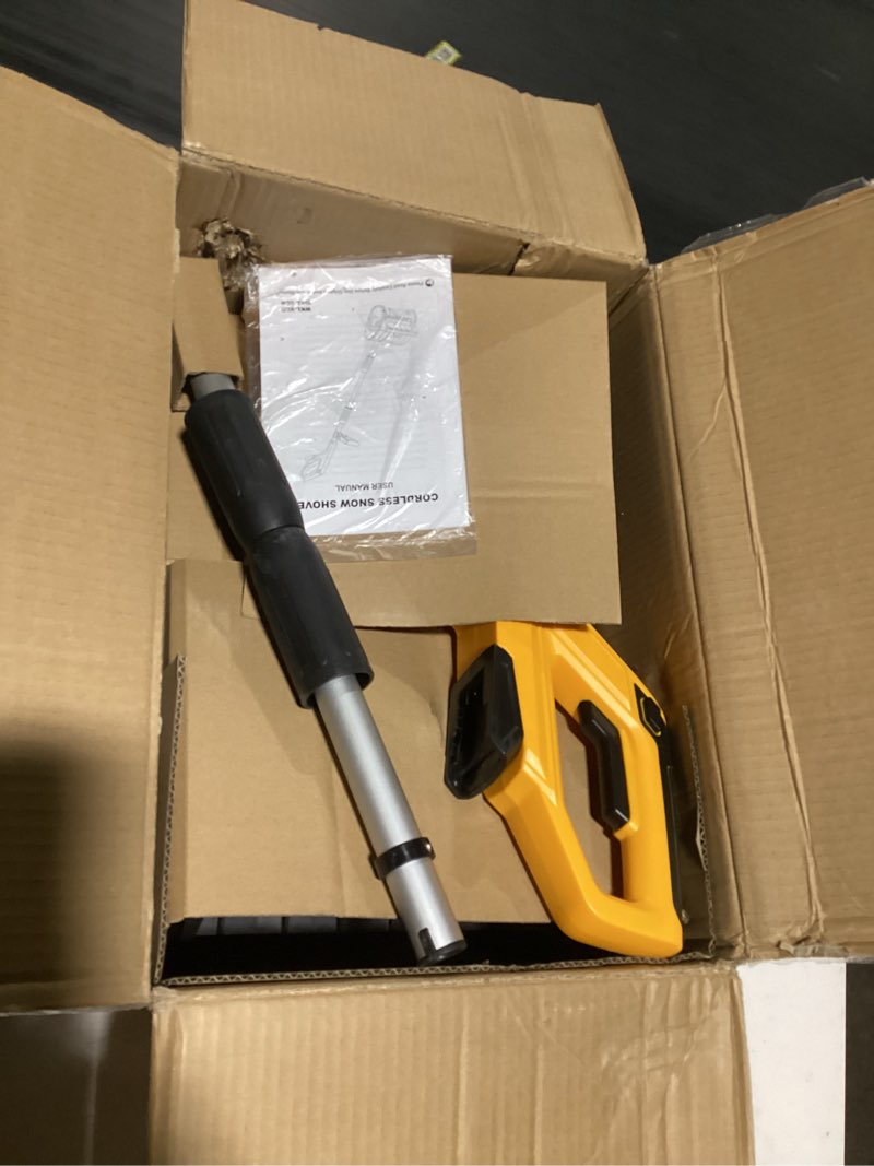 Condition photo showing As Is for 12" Cordless Snow Shovel (NO Battery) Compatible with Dewalt 20V Max Battery, Electric Snow Shovel with Directional Plate & Adjustable Front Handle, Cordless Snow Blower for Driveway/Patio/Sidewalk For Dewalt 20V Battery(Yellow)