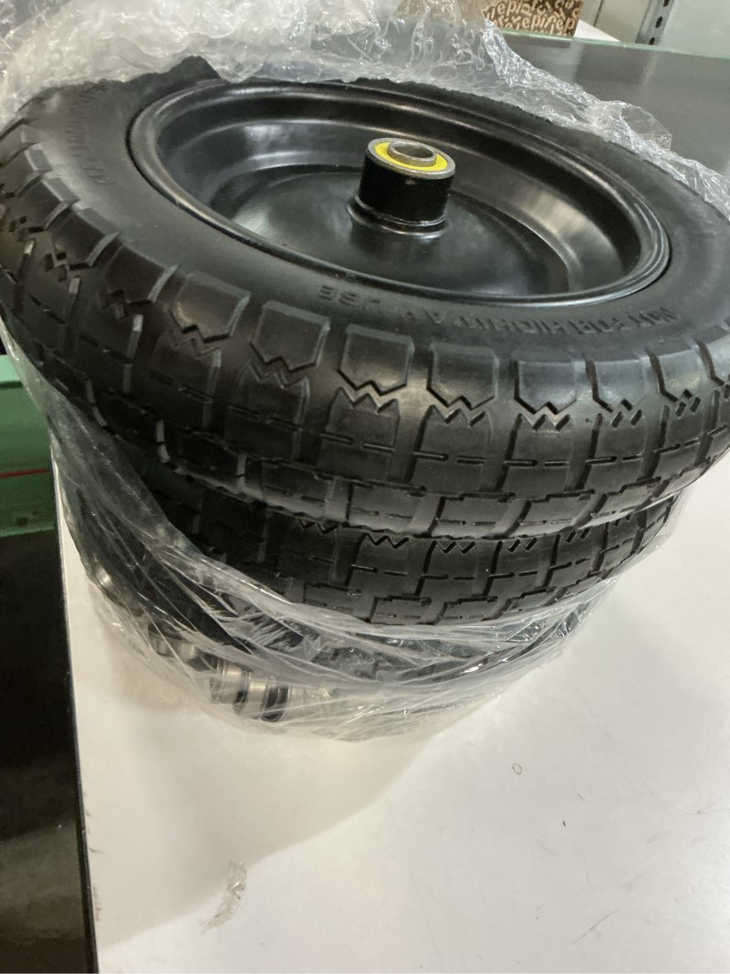 Condition photo showing Good Condition for 13" flat free wheels replacement for gor garden cart tires, 4.00-6 solid tires with 5/8"bearings, 13" no flat wheels for gor garden carts/hand trucks/garden carts 4 black
