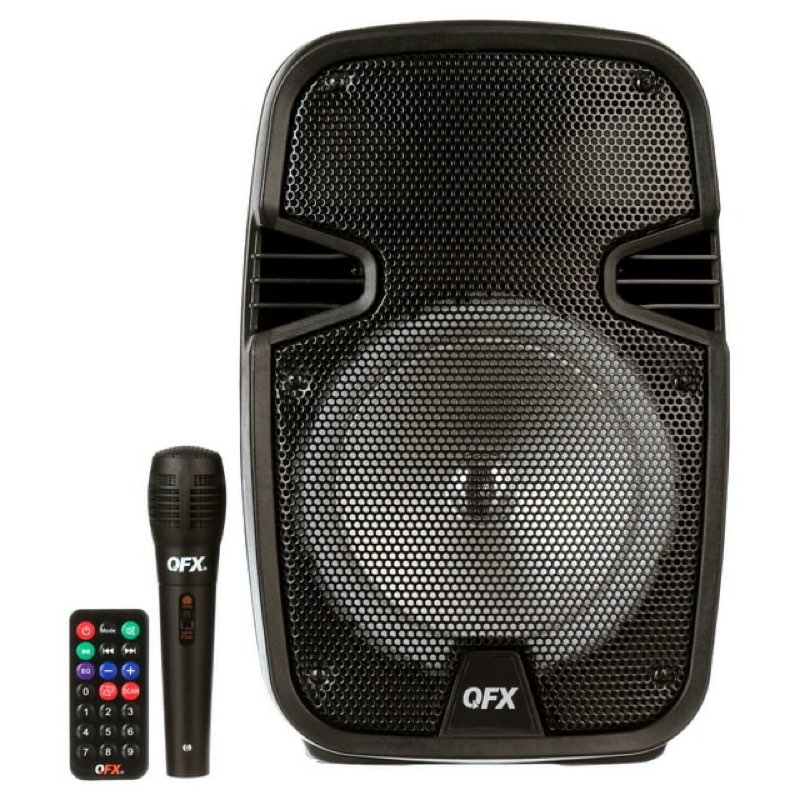 QFX 8" Portable Bluetooth Party Speaker, Bonus Microphone, Battery Powered , LED Lights,