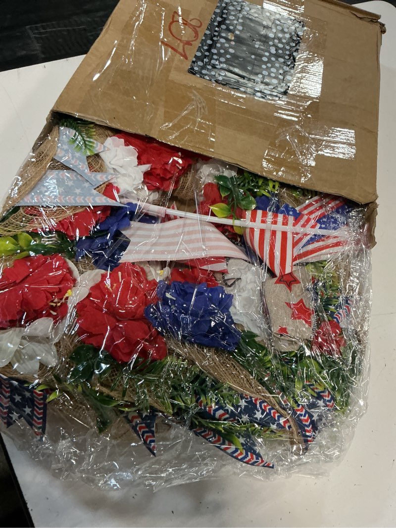 Condition photo showing New/Like New for daifunli red white and blue wreaths for front door 16 inch patriotic wreath memorial day 250th anniversary 4th of july american flag decorations for independence day home wall window porch decor