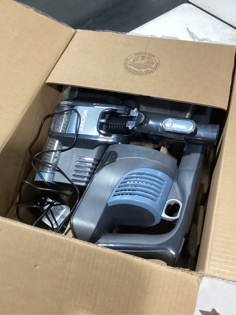 Condition photo showing As Is for shark pet cordless stick vacuum with xl dust cup, led headlights, removable handheld vac, crevice tool, portable vacuum for household pet hair, carpet & hard floors, 40min runtime, ice blue, ix141amz cordless pet essential