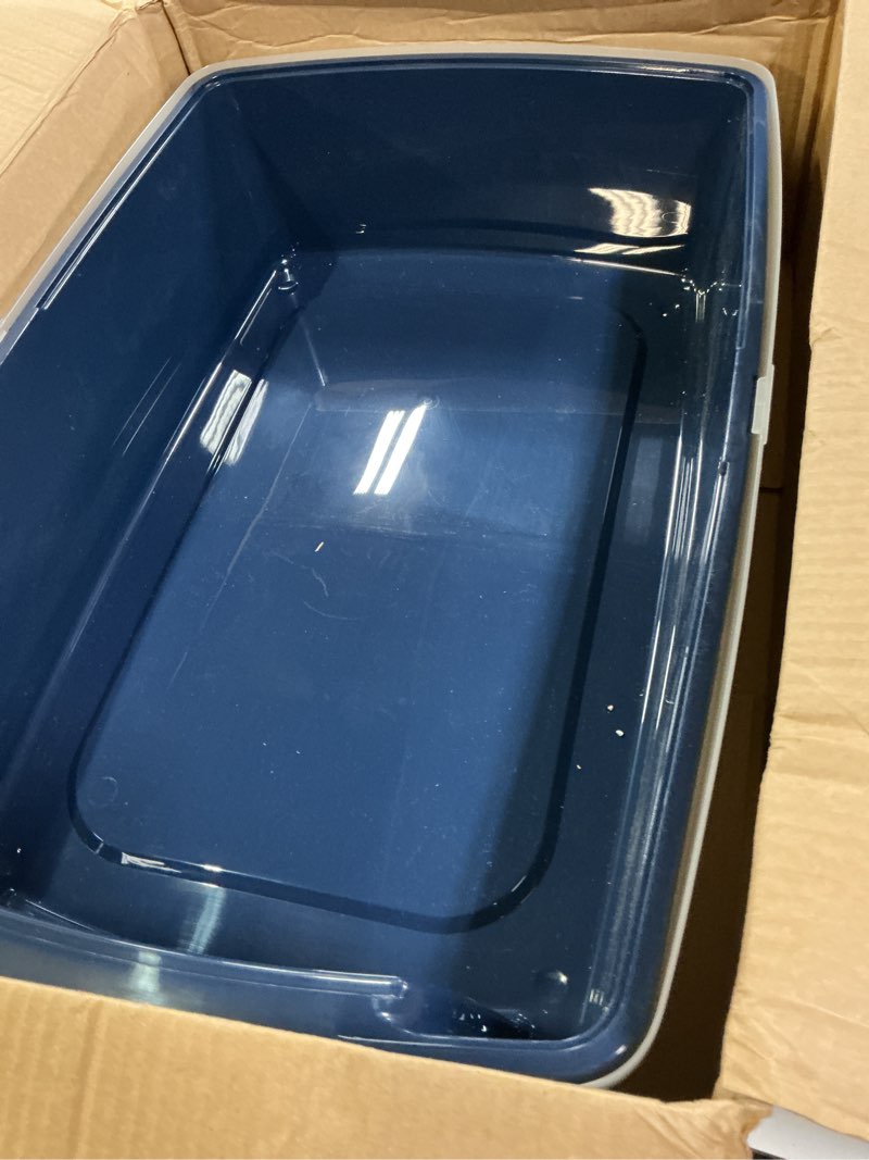 Condition photo showing Good Condition for iris usa cat litter box xx-large open top with high sided walls tall scatter shield scoop included easy clean plastic pan for big cats kittens multi-cat households 30"l x 20"w x 14"h navy xxl navy