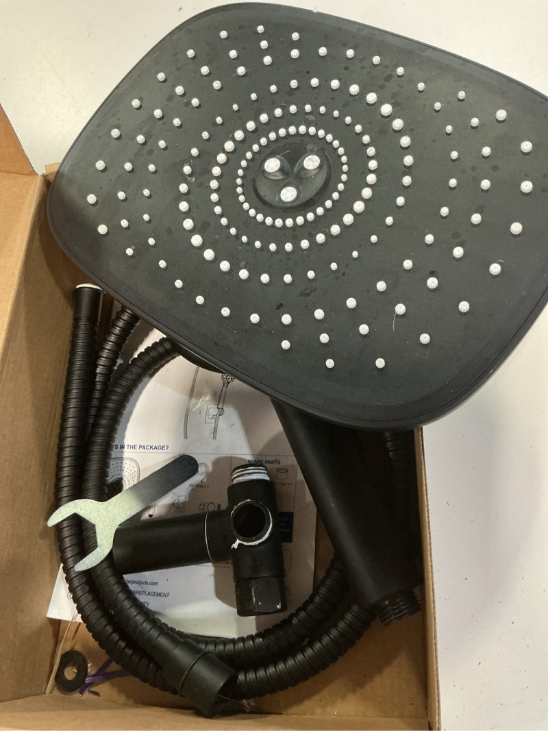 Condition photo showing As Is for Veken 10 Inch Rain Shower Head with Handheld, High Pressure Rainfall Showerhead Combo with 5 Handheld Water Spray Modes for Bathroom Accessories, Home Decor, Detachable Dual Shower Heads, Matte Black 10 Inch High Pressure Matte Black