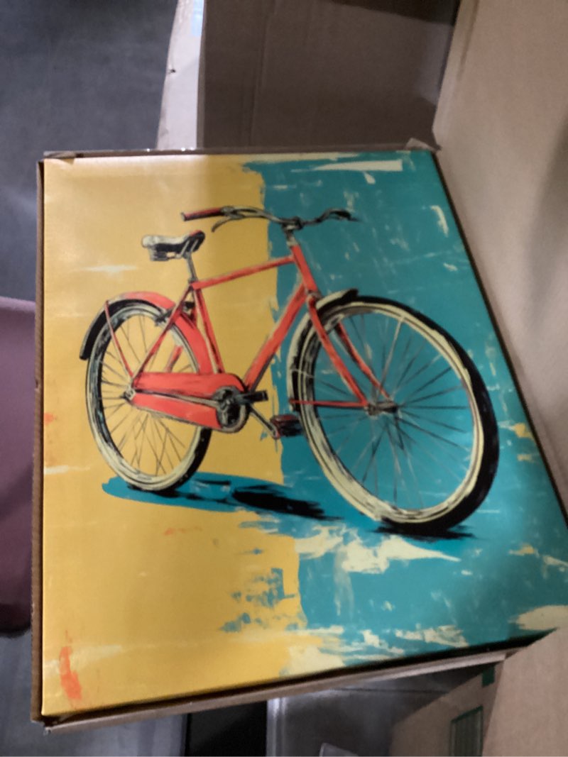 Condition photo showing Good Condition for bicycle pop art print canvas wrapped, vintage retro wall art decor paintings classic artwork for bedroom living room decorations. gallery 14a (bicycle, 20"l x 16"w canvas, wrapped canvas) bicycle (canvas) wrapped canvas 20"l x 16"w