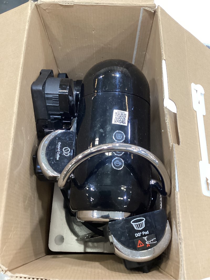 Condition photo showing As Is for magician1 mini espresso machine for nespresso original, dolce gusto, lavazza blue, ese pods, 19-bar coffee machine for ground coffee, coffee maker with adjustable temp & cup size, 21oz reservoir black 4-in-1
