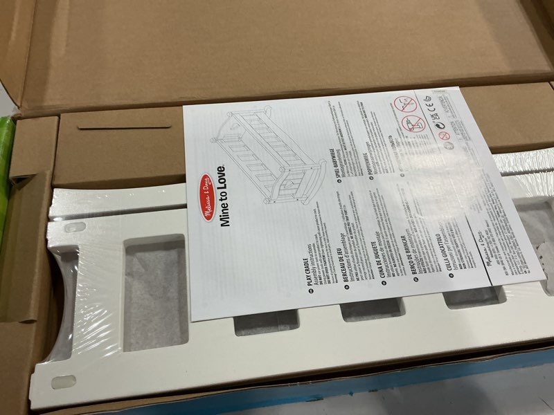 Condition photo showing New/Like New for Melissa & Doug Mine to Love Wooden Play Cradle for Dolls, Stuffed Animals - White