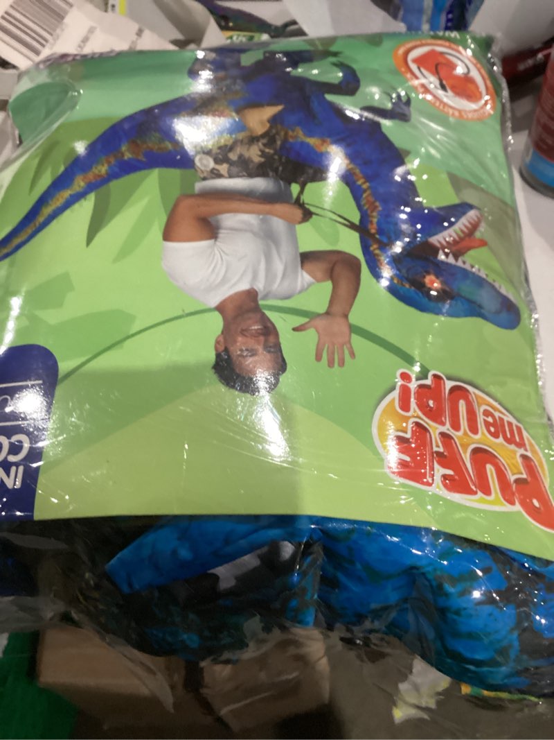 Condition photo showing New/Like New for Spooktacular Creations Adult Inflatable Dinosaur Costume, Riding a Raptor, Printing T-rex Air Blow-ups with Light Eyes Blue X-Large(75In)
