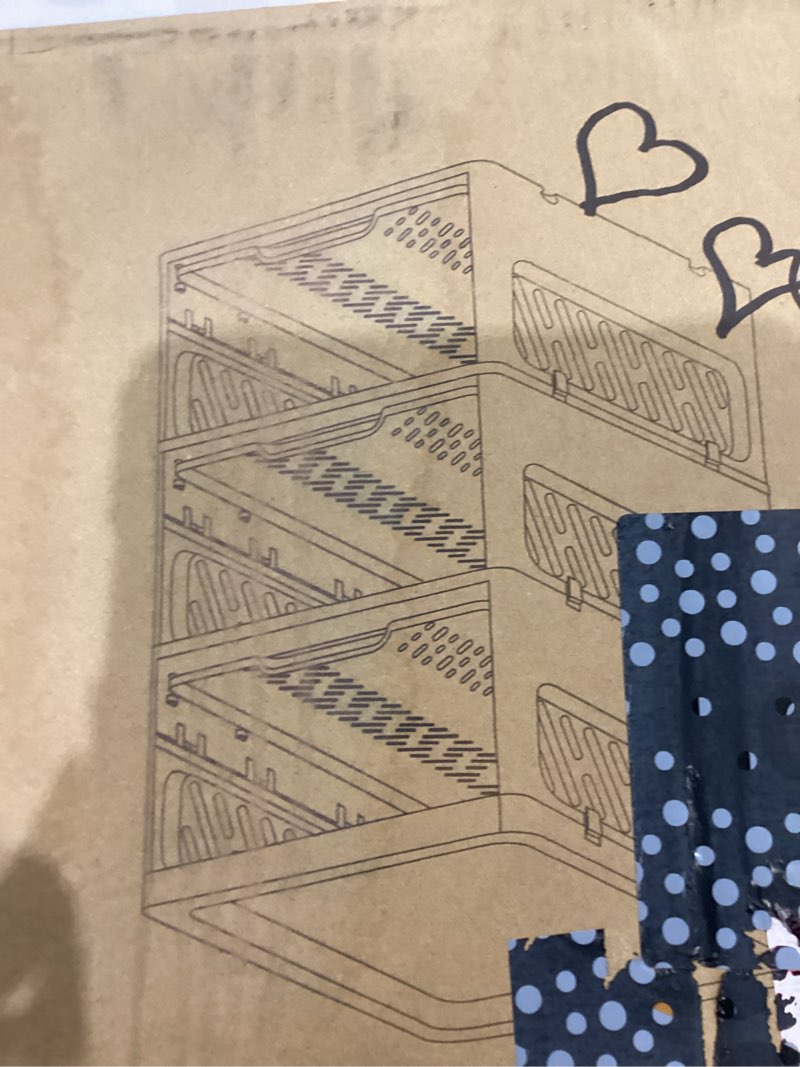 Condition photo showing As Is for 3 Pack Stackable Closet Storage Basket - Stackable Storage Bins, Multifunctional & Foldable Closet Organizer Divided, Wardrobe Cupboard Space-Saving Clothes Storage Hat Organizer, White White 3 Pack White