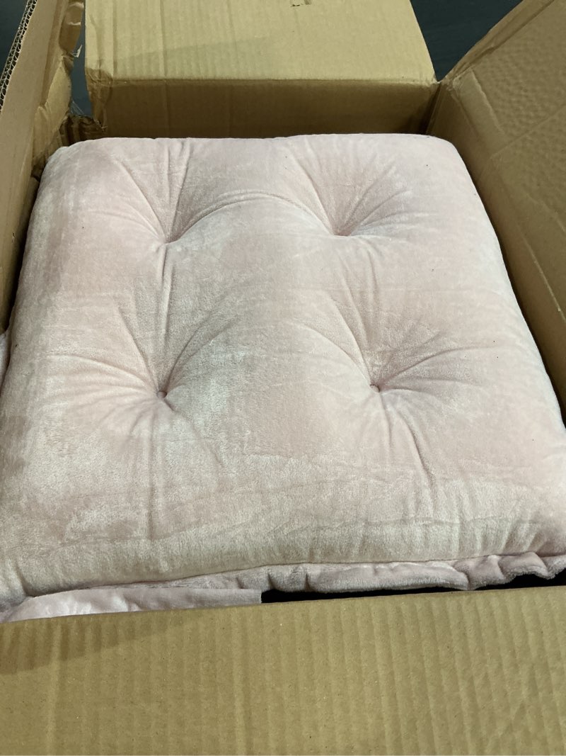 Condition photo showing Good Condition for 1 middle one chair pads cushions for dining chairs, square seat cushion with ties for kitchen adults sitting and office desk chair (pink, 17.7x17.7 inch (set of 2)) pink 17.7x17.7 inch (set of 2)