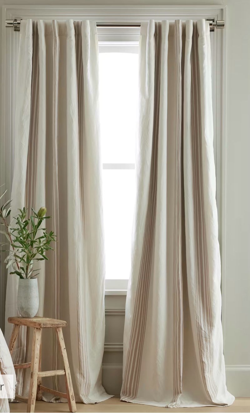 coastal stripe linen cotton room darkening curtain - single panel / color: ivory/natural/ 48x108