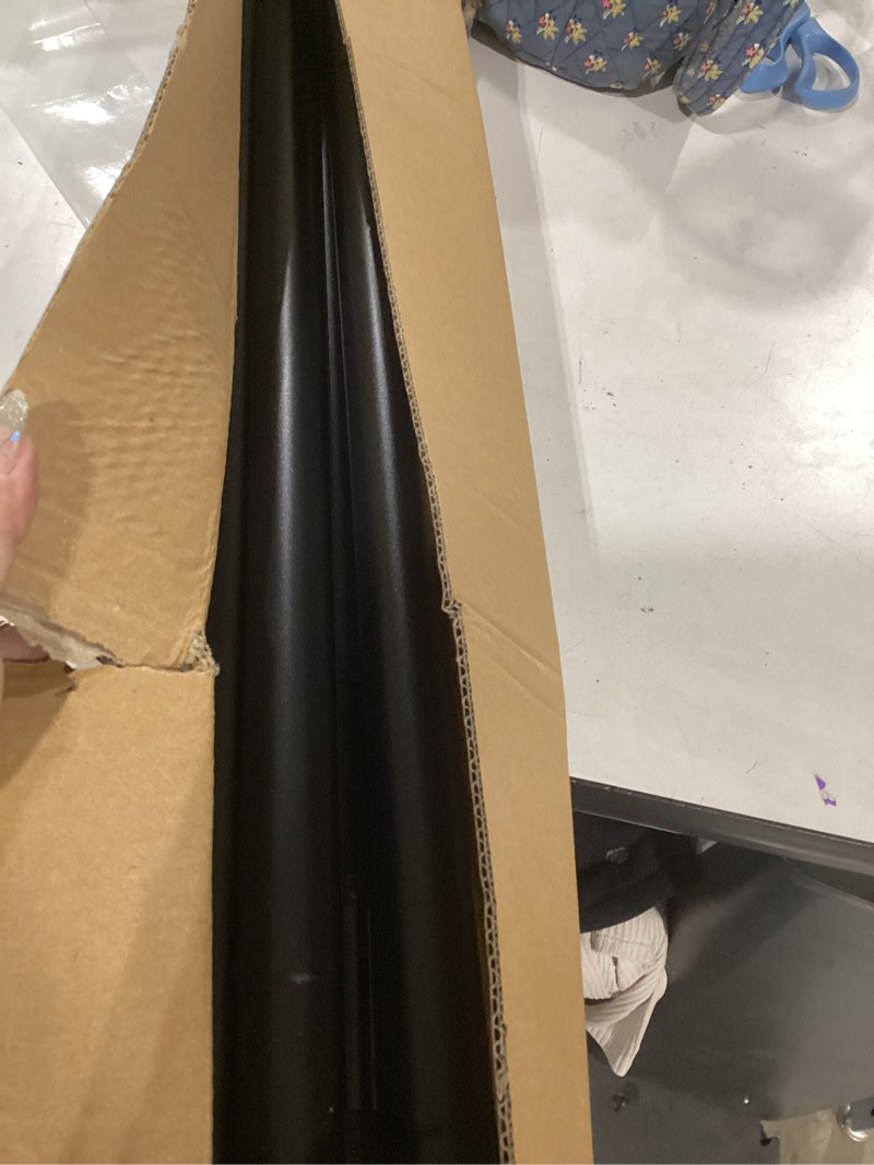 Condition photo showing As Is for black tension curtain rod 41-166in(4-14ft), extra long outdoor curtain rod no drilling for window or bathroom patio, adjustable heavy duty shower rod,rod diameter 1.26in-one-bond stretching 41-166 inch black