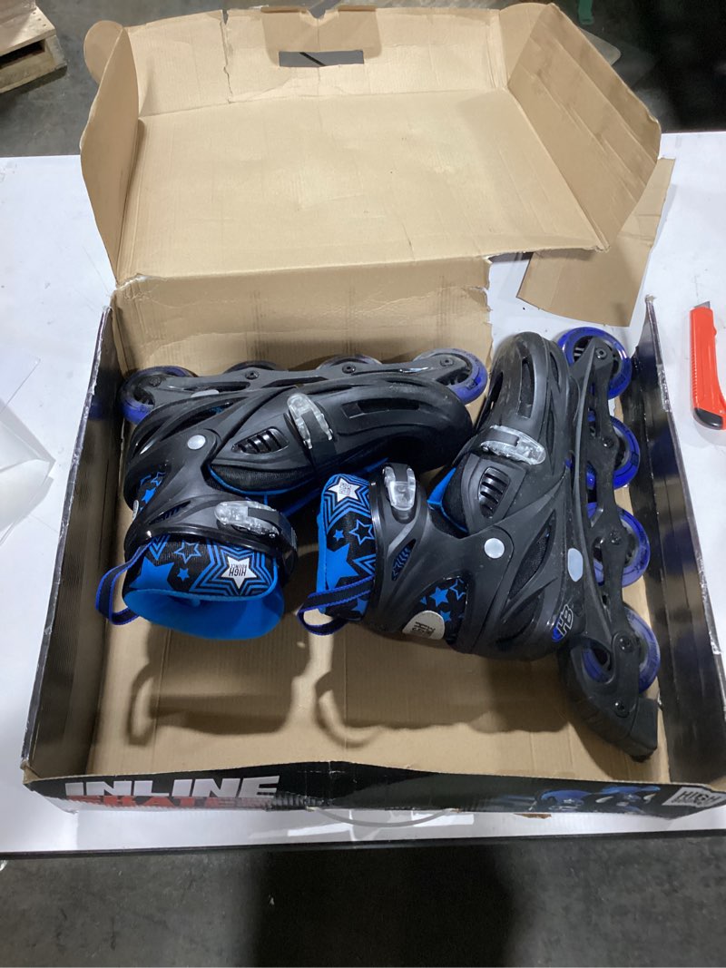 Condition photo showing Good Condition for Inline Skates for Girls and Boys, Skates with Gel Wheels Adjustable Sizing for Adults and Kids, Inline Skates for Adult Female, Male, Lightweight Skates, High Bounce, Blue