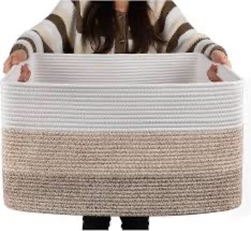 OIAHOMY Large Blanket Basket, 22”x17”x12” Rectangle Woven Baskets, Nursery Blanket Storage Living Ro