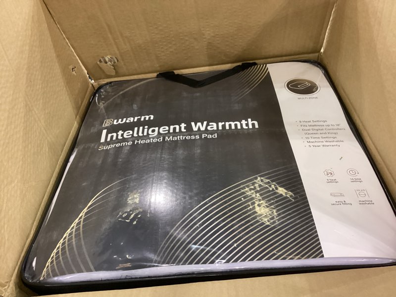 Condition photo showing As Is for Bwarm Premium Multi-Zone Electric Heated Mattress Pad Queen Size, 60" x 80", Dual Controllers, 9 Heat Settings, 1-12 Hours Auto Off, Individual Body and Feet Settings, Machine Washable