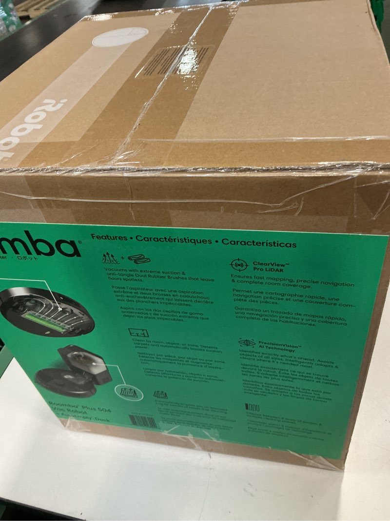 Condition photo showing New/Like New for iRobot Roomba Plus 504 Vac Robot Vacuum with AutoEmpty Dock - Superior Power-Lifting Suction, Anti-Tangle Dual Rubber Brushes, Perfect for Pet Hair, Self-Empties for 75 Days, Avoids Obstacles, LiDAR
