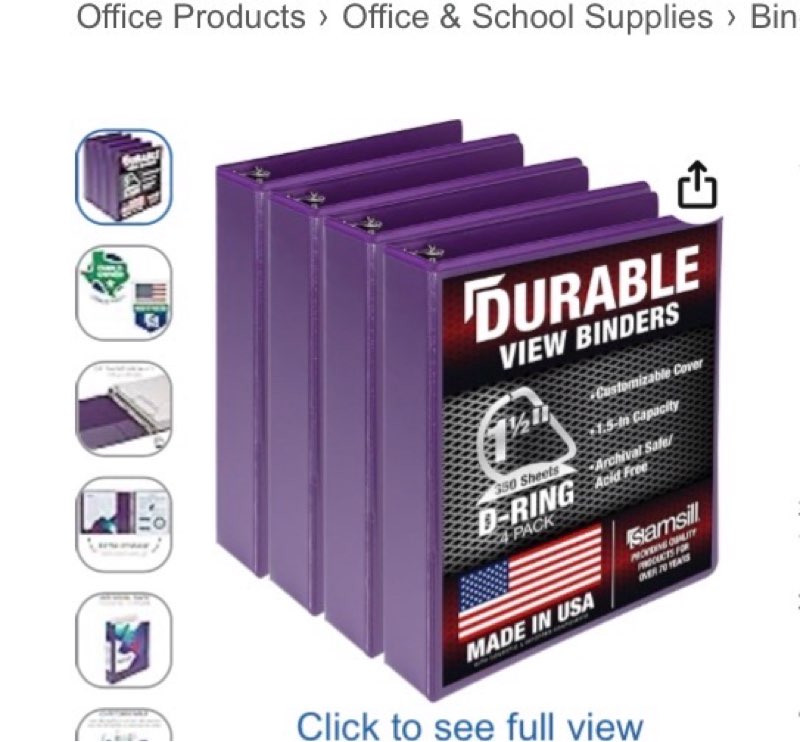 samsill durable 1.5 inch 3 ring binder, made in usa, d ring binder, fsc 100% recycled chipboard, purple, 12 pack