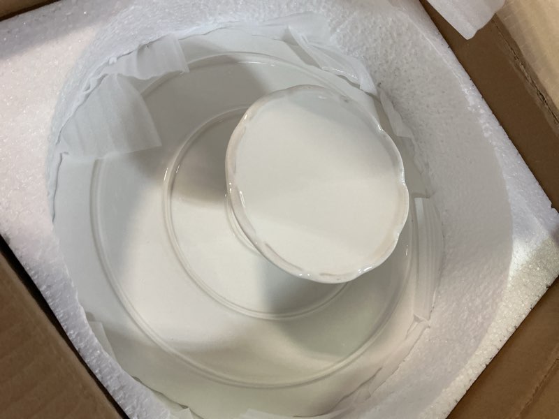 Condition photo showing Good Condition for 12" white cake stand for 10" cake, porcelain cake plate, cake pedestal stand, round dessert stand, wedding cake stand for party, birthday, baby shower, christmas, mother's day, home decorating cake display stand 12 inch (for up to 10" cake)