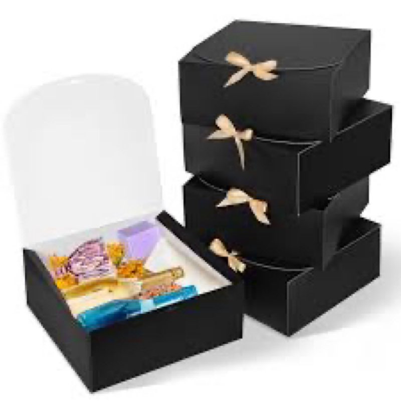 AmazingSpark 2 Sets Gift Box 11.4x8.6x4.1 Inches, Large Black Gift Boxes for Presents with Gift Bag,