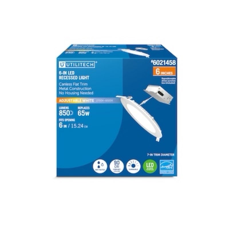 utilitech white 6-in 850 -lumens switchable white round dimmable led canless wet rated