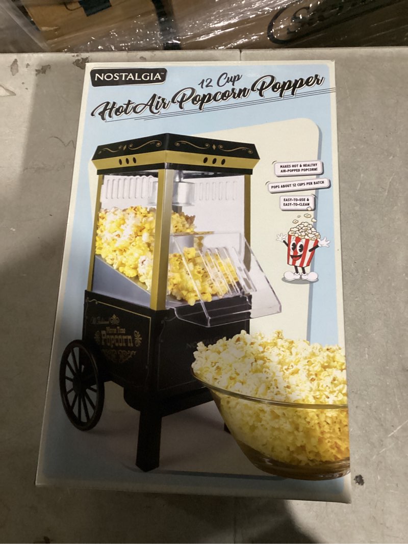 nostalgia vintage hot-air popcorn maker machine - makes up to 12 cups - oil-free - healthier popcorn
