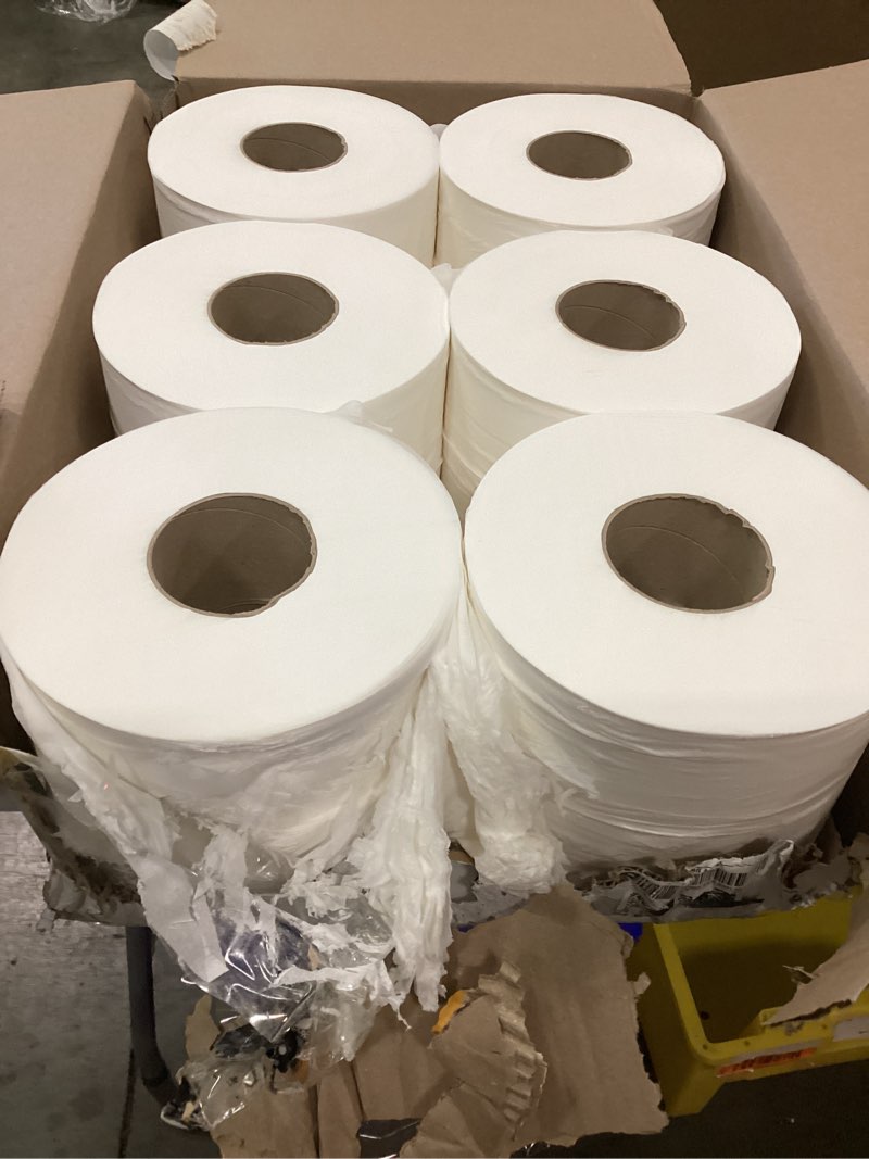 Condition photo showing As Is for amazoncommercial 2-ply white jumbo roll toilet paper, 9 in, septic safe, compatible with universal dispensers, fsc certified, 1000 feet per roll (pack of 12)