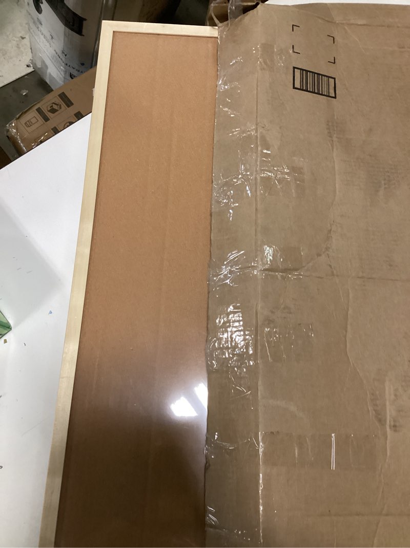 Condition photo showing New/Like New for 24x36 inch cork bulletin board for wall with natural wood frame | large pin board for office & home | includes 20 push pins & mounting hardware