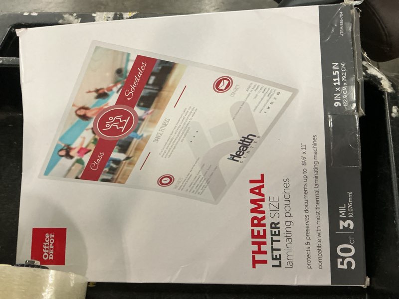Condition photo showing Good Condition for office depot brand laminating pouches, letter size, 3 mil, 9" x 11.5", pack of 50