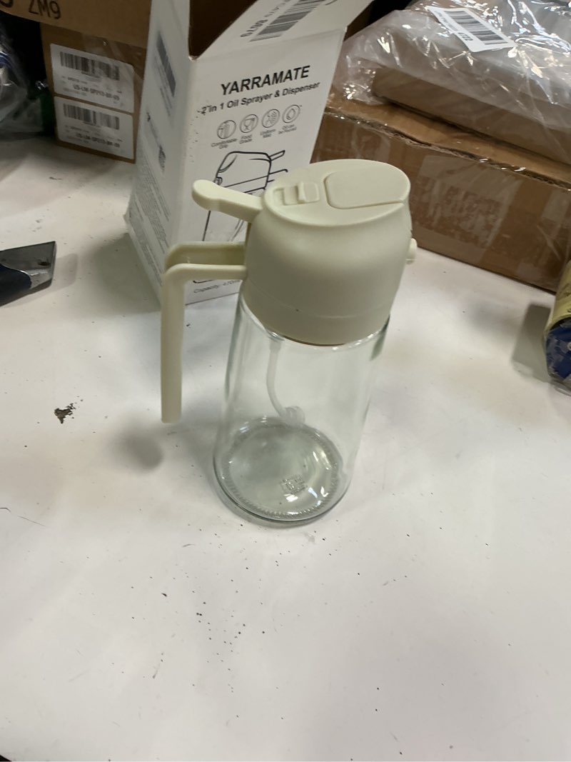 Condition photo showing Good Condition for YARRAMATE 16oz/470ml Glass Olive Oil Sprayer for Cooking with Stickers, 2 in 1 Oil Dispenser for Kitchen Gadgets, Food Grade Premium Spray Bottle for Salad, Frying, BBQ (Creamy White) 01_Creamy White