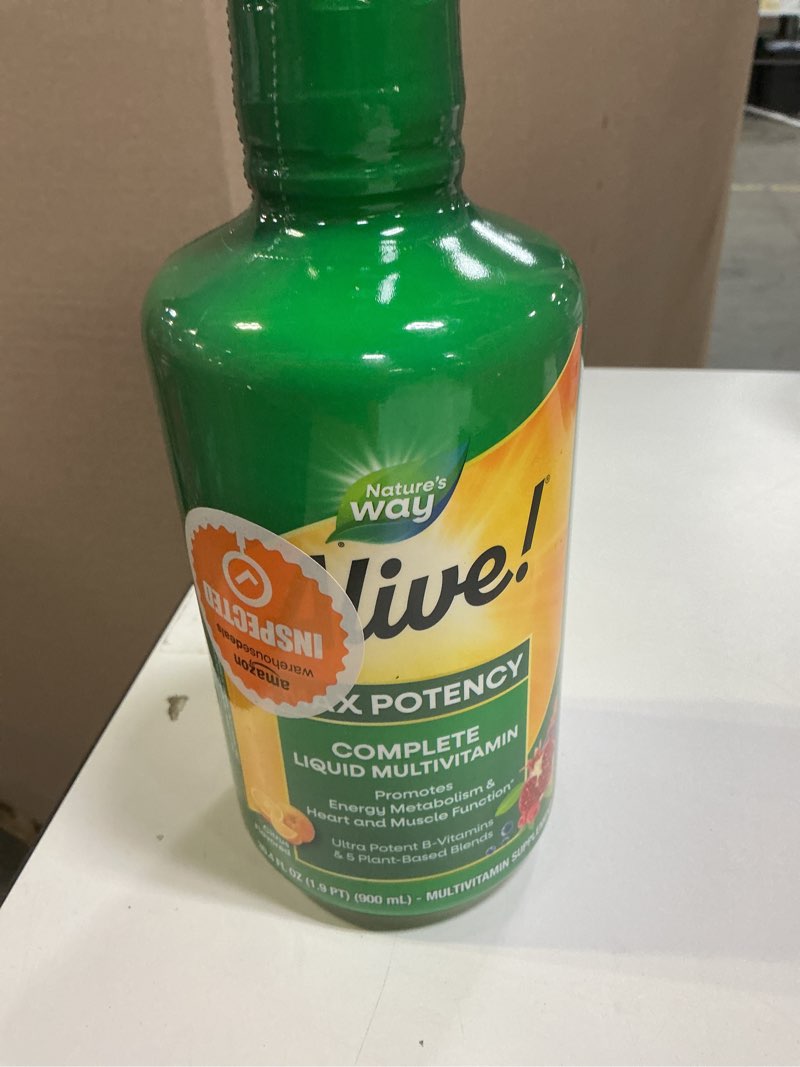 Condition photo showing Good Condition for Nature's Way Alive! Max Potency Complete Liquid Multivitamin for Women and Men with Antioxidant Beta Carotene, Vitamins C & E and Food-Based Blends, Citrus Flavored, 30.4 Fl Oz