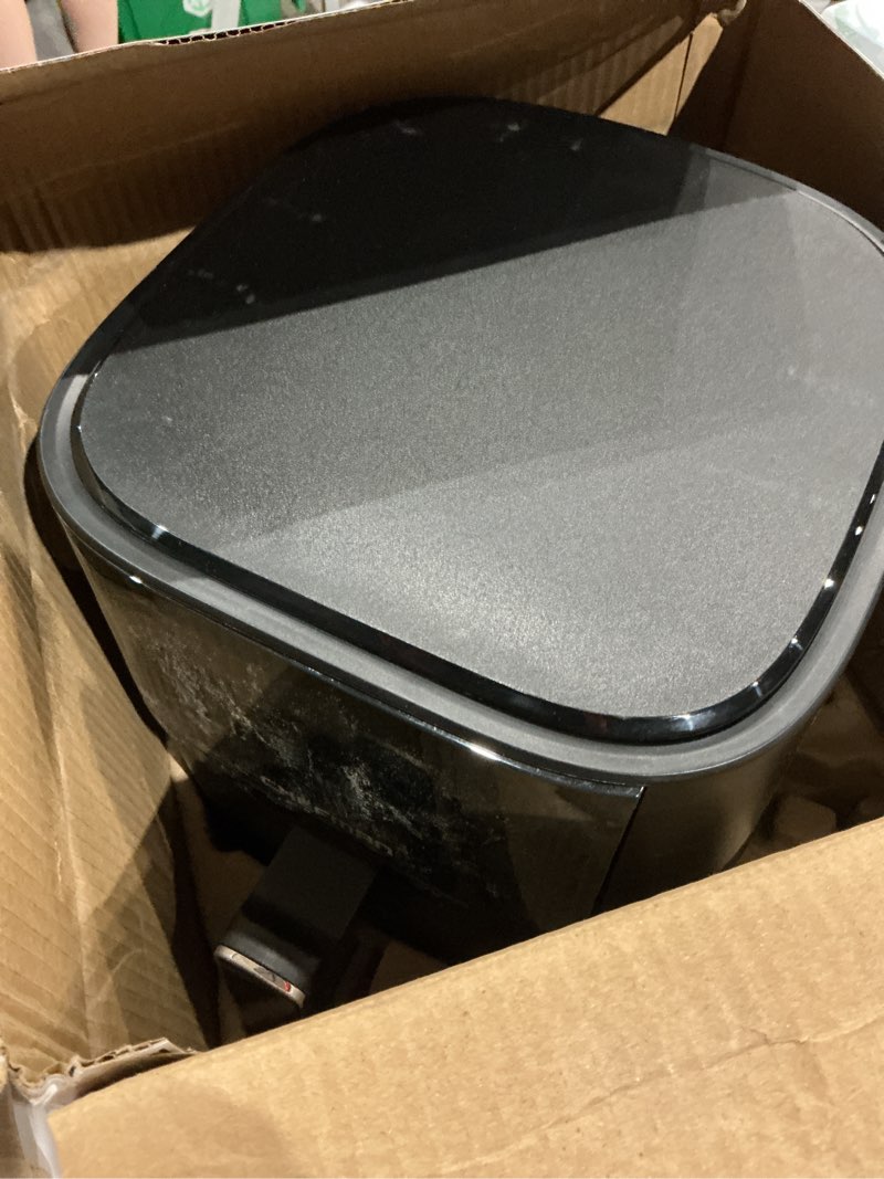 Condition photo showing As Is for chefman air fryer – 4 qt compact airfryer for quick & easy meals in minutes, features hi-fry technology for extra crisp, touchscreen controls with 4 presets, nonstick & dishwasher safe basket - black 4 quart without easy view window