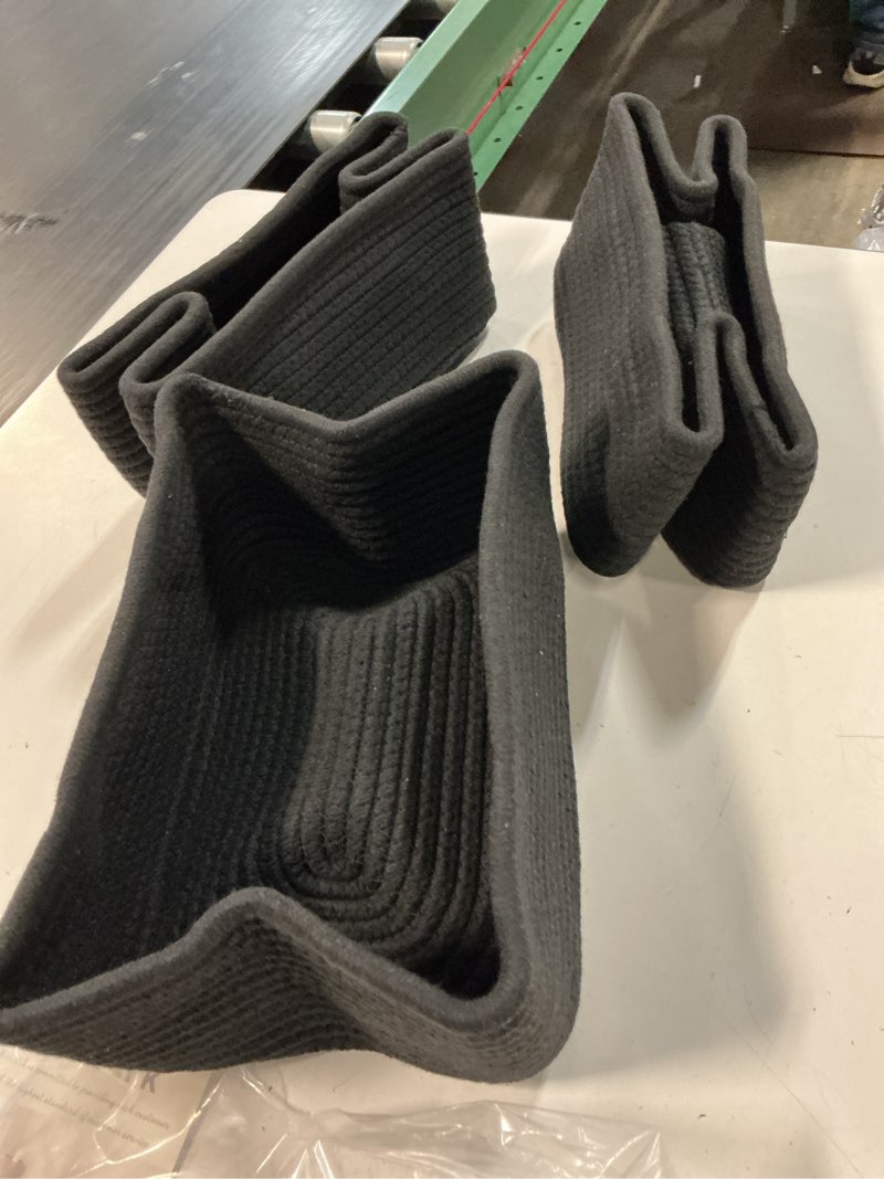 Condition photo showing Good Condition for miniark small storage baskets for organizing | closet organizer bins | shelf toy basket | woven rope baskets | cube decorative box | shallow basket | 11.5x7.5x4.7” | 3 packs black 3pcs-l11.5xw7.5xh4.7\" black
