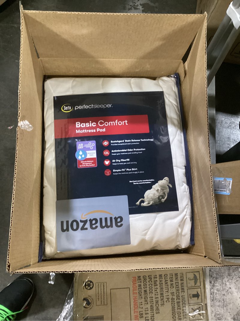 Condition photo showing New/Like New for Serta Air Dry Basic Comfort Performance Fabric Quilted Mattress Pad, Cooling and Breathable Mattress Cover, Moisture Wicking Protection with 15" Deep Pocket, Full, White Basic Comfort Full