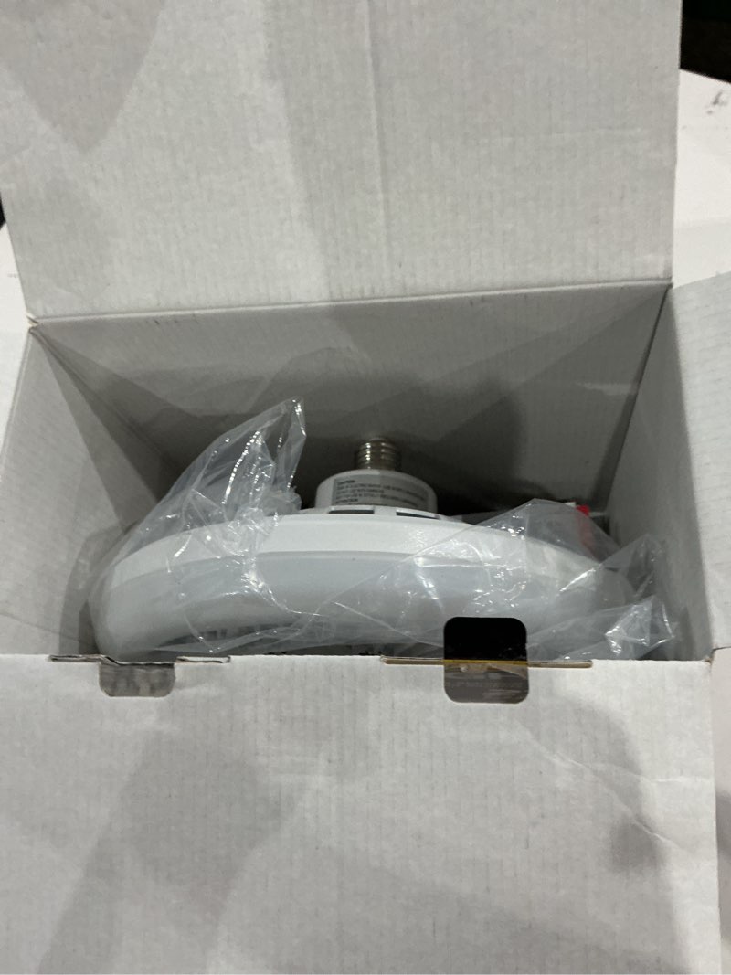 Condition photo showing As Is for 10.1 in. led color changing indoor white ceiling fan with remote, socket air