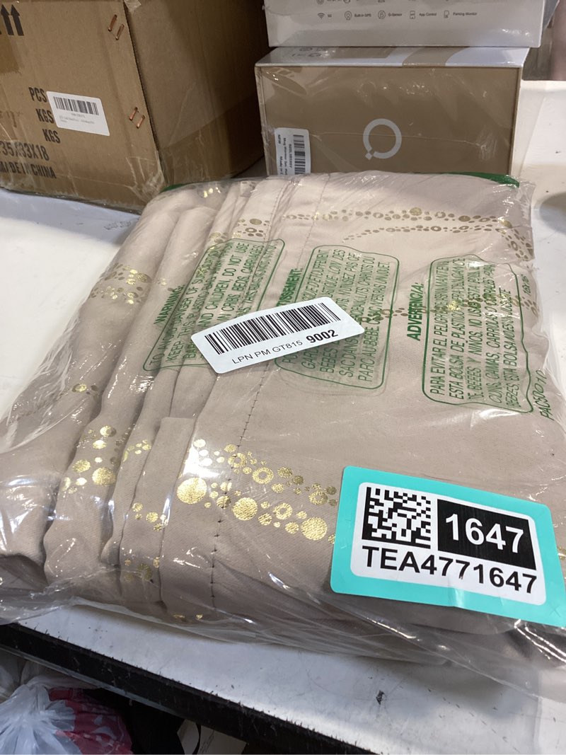 Condition photo showing New/Like New for yakamok room darkening curtains 63 inches long 2 panels for living room thermal insulated blackout drapes with dots gold for bedroom, grommet top (52w x 63l inch, set of 2, natural) 52"w x 63"l (pack of 2) natural/gold print