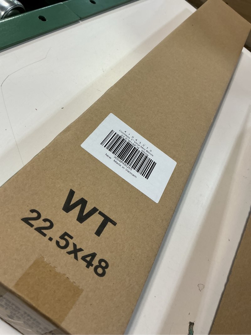 Condition photo showing New/Like New for LazBlinds Cordless White 1" Room Darkening Vinyl Mini Blinds, 30" W X 48" H Horizontal Window Blinds for Home, Cordless Shades for Indoor Windows White 30"W X 48"H