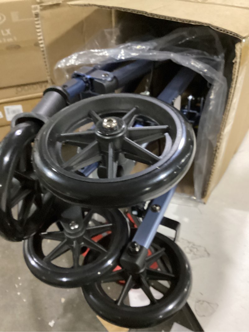 Condition photo showing As Is for stander space saver rollator, lightweight folding rolling walker with seat for seniors & adults, 4-wheel mobility aid with 6-inch wheels, locking brakes & padded seat with backrest, cobalt blue cobalt blue standard